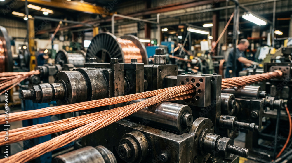 Fototapeta premium Copper wire cable manufacturing machine in factory