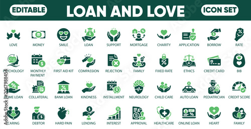 Photography Loan and love icon set