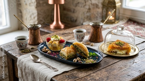 Middle Eastern Desserts: Baklava, Kunafa & Fruit Salad with Coffee