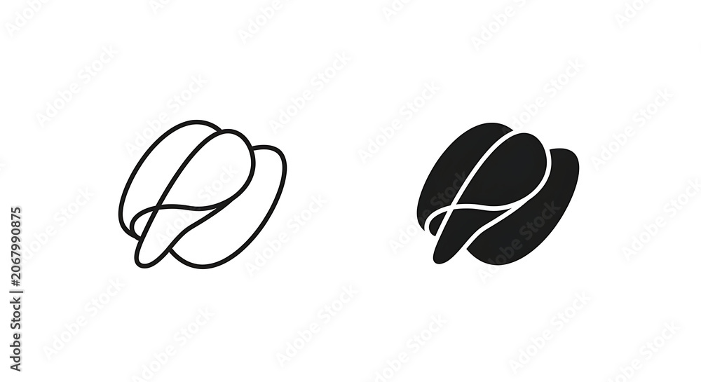 Fototapeta premium Set of two coffee bean icons, outline and solid style