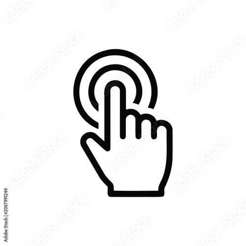 Outline icon of a hand pointing with a finger, indicating selection or action.