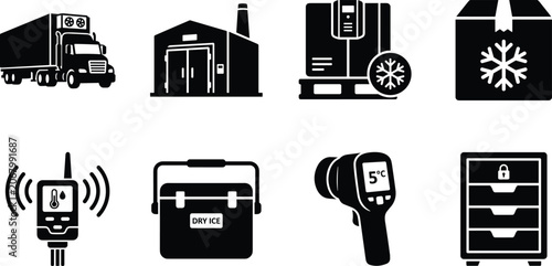 Foto Set of cold chain logistics and temperature controlled supply management black g