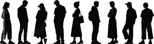 Casual People Silhouette Collection with Standing Urban Lifestyle Characters