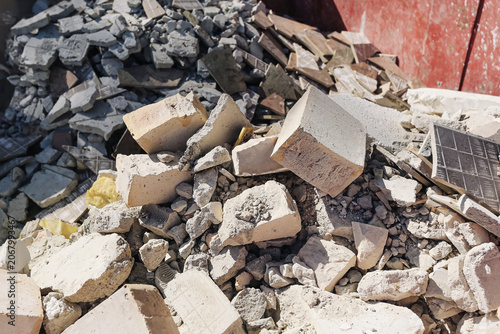 Konstfotografi Construction rubble and demolition waste piled in container