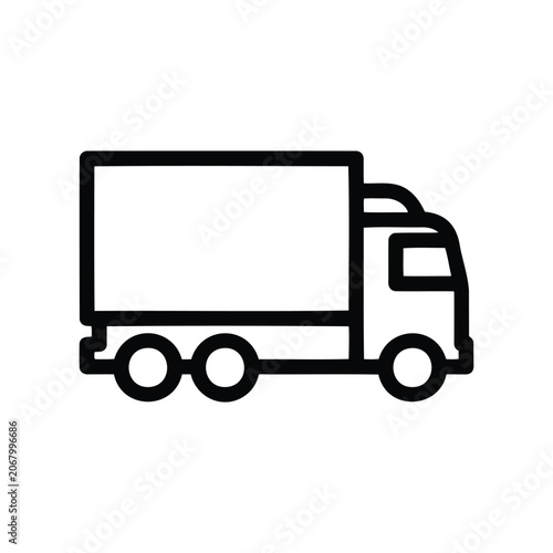 Outline Icon of a Delivery Truck with Box Trailer for Logistics