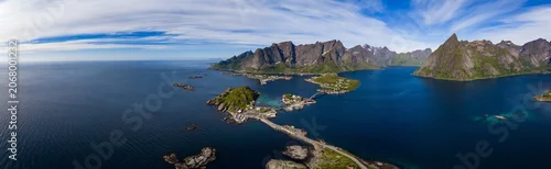 Panel kuchenny z motywem Lofoten Islands Panoramic Aerial View with Mountains and Ocean