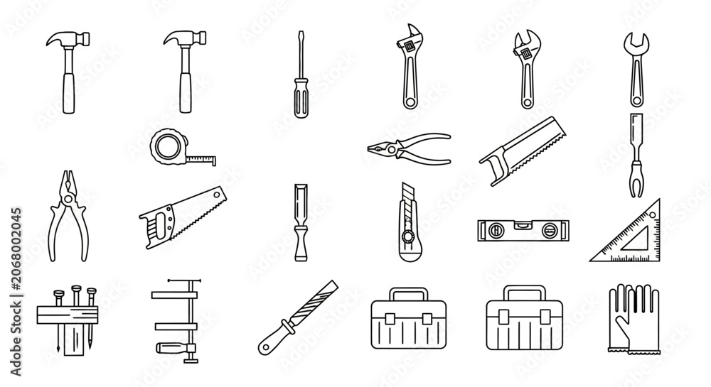 Foto Construction and Repair Hand Tool Icon Set