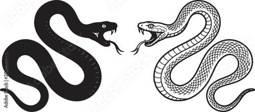 Photos Also transparent background, black and white, stylized snakes facing, each other