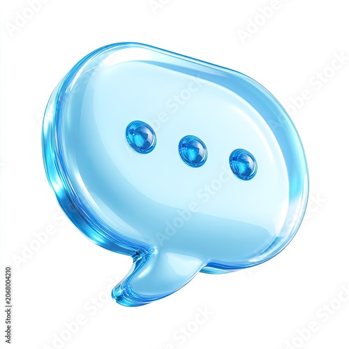 3D Blue Speech Bubble Icon with Three Dots.