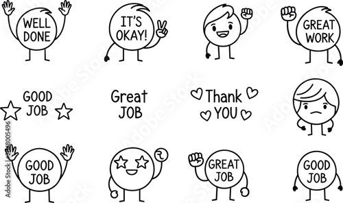 Obraz na plátně Cute Teacher Reward Sticker Set with Hand Drawn Doodle Characters and Motivation