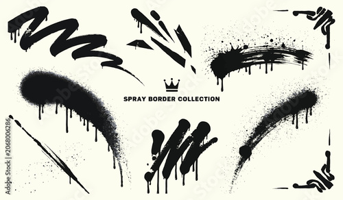 Obraz na plátně Set of black graffiti spray paint borders and drip elements for urban street art