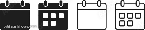black and white calendar icons on clean background