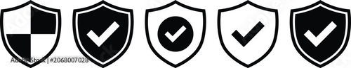 Shield icons with checkmarks for security and protection concepts