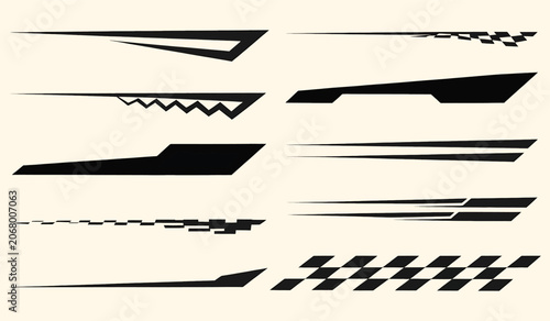 Cuadro en lienzo Collection of black racing car vinyl decals and geometric speed stripes for auto