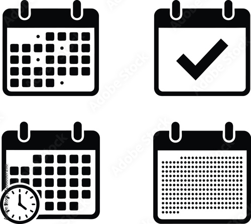 Simple black calendar icons for organization and planning