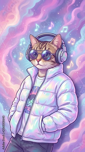 Cat with headphones