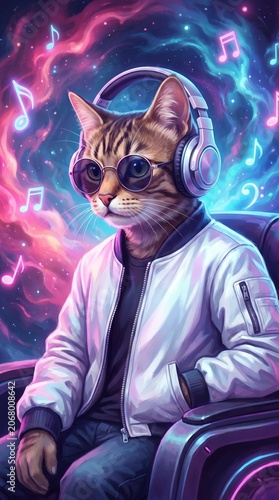 Cat with headphones