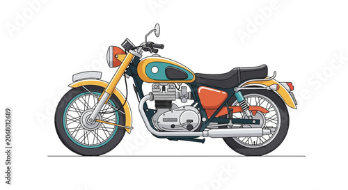 Vintage Motorcycle Illustration with Classic Design and Retro Colors