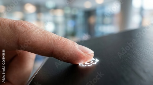 Advanced corporate concept showing hand interacting with gear icon in action