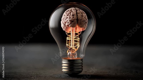 Innovative mindset concept with brain inside light, A light bulb containing a brain, symbolizing the fusion of ideas and intelligence