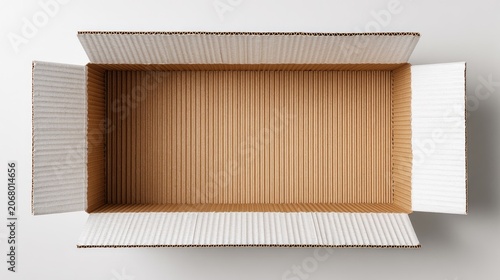 Top View of an Empty Open Cardboard Box on a White Background.