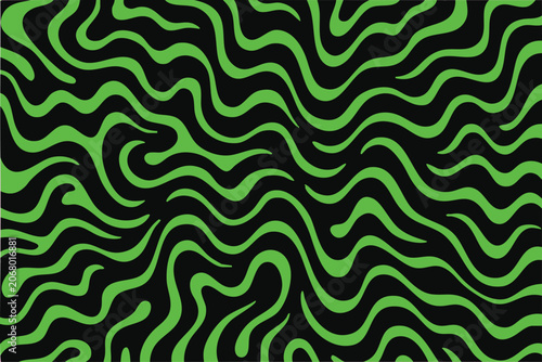 фотографія Seamless bright green wavy liquid lines on black background