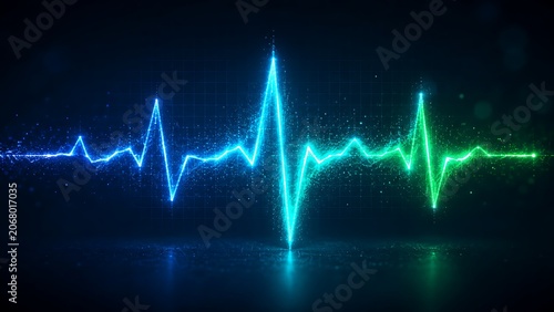 Neon Heartbeat Pulse Waveform with Digital ECG Medical Technology Background