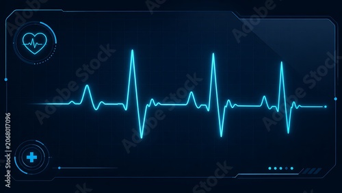 Futuristic Blue ECG Heartbeat Pulse Monitor with Neon Medical Interface