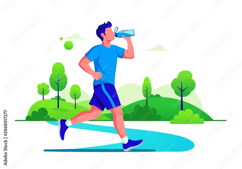 Fototapeta premium Man Running Drinking Water Bottle.