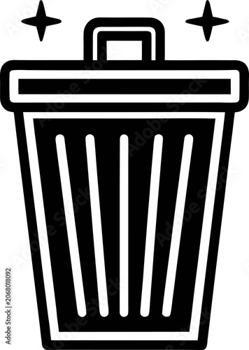 Black trash can icon, wastebasket symbol, garbage bin sign, recycling logo icon line airt vactor outline Illustrations on white background.