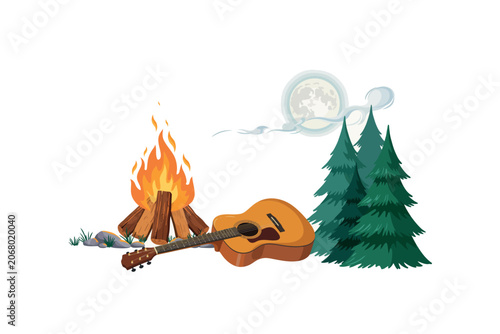 Campfire Guitar Night Scene