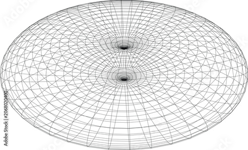 Fotografie Wireframe 3d model of a flattened torus or disc shape with a central hole