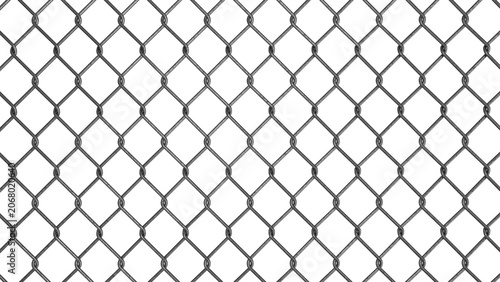 Old Weathered Grey Steel Chain Link Fence Pattern. Isolated 3D Rendering.