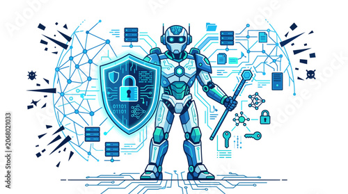Robot Holding Shield and Sword.