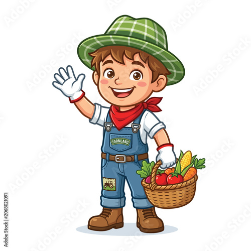 Smiling young boy holding basket