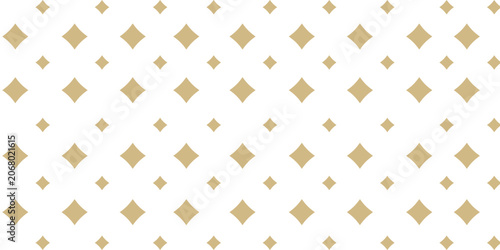 Golden vector seamless pattern with small diamond shapes, stars, rhombuses, dots. Abstract gold and white geometric texture. Simple minimal repeat background. Subtle luxury design for decor, wallpaper