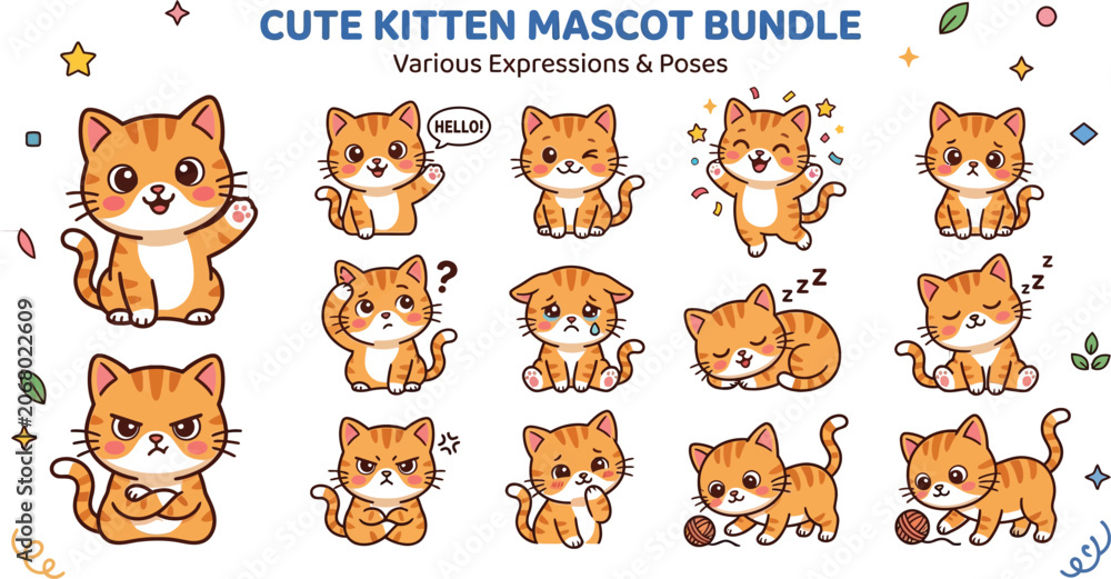 Obraz premium Cat day mascot bundle adorable kitten illustrations for celebrations and graphic design