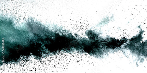 Obraz na płótnie Dynamic explosion of dark teal and black ink swirling and dispersing in water, c
