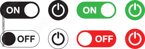 Bild auf Leinwand Set of on off toggle switch in black green and red with power symbols
