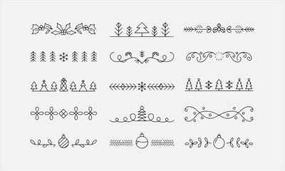 Christmas linear vector decorative borders line art icon set vector illustration