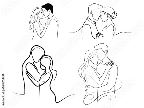Minimalist Lovers Continuous Line Art Bundle Abstract Couple Vector