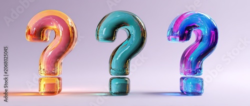 Three Colorful Question Marks in a Row on a Light Background.