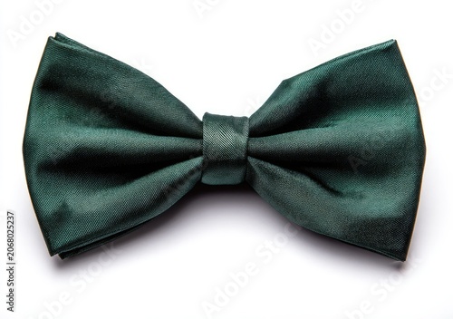 Elegant Dark Green Silk Bow Tie Isolated on White Background.