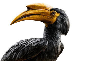 Closeup portrait of a majestic hornbill bird isolated on transparent background