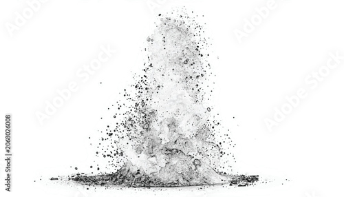 Bild auf Leinwand Explosion of dust particles in a dynamic cloud against a white backdrop conceptu