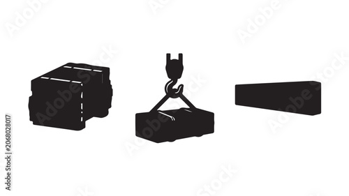 Industrial Bricks Being Lifted By Crane Hook On White Background For Construction Concepts