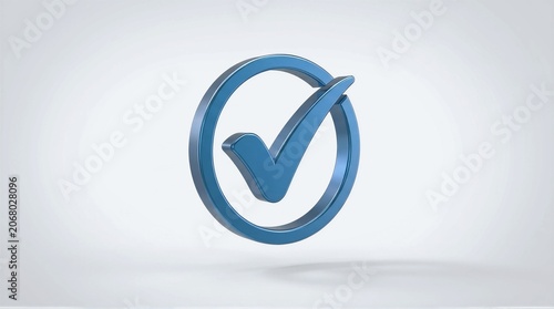 3d blue check mark symbol representing success approval and validation on white background