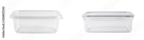 Two transparent plastic food containers isolated on transparent background