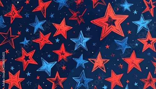 red and blue star pattern on dark navy background