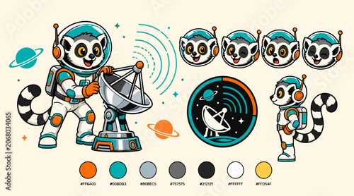 Принти на полотні Cute Raccoon Astronaut in Space Suit with Satellite Dish.